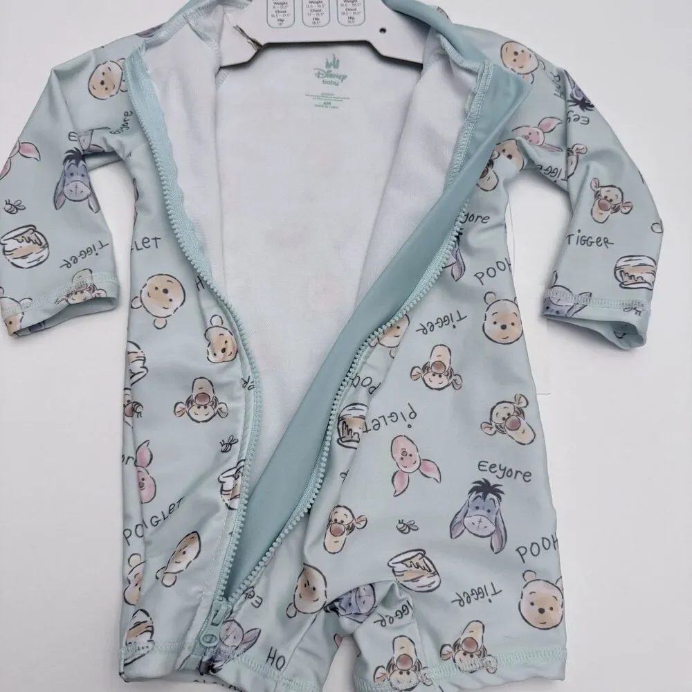 Disney Baby Swim Suit Size 3 Months Pooh Tigger Piglet Full Zip Rash Guard NWT